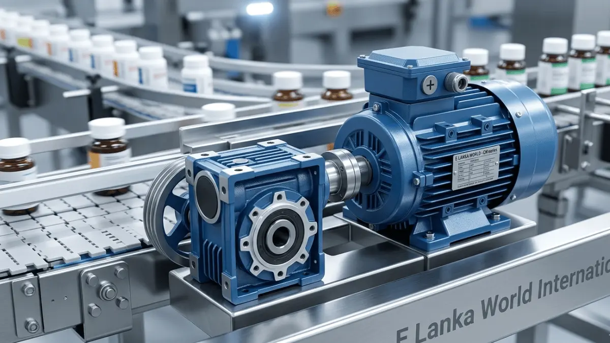 Heavy-duty industrial conveyor electric motors and speed reduction gearboxes